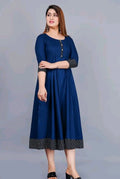 Trendy Women's Solid Printed Round Flared Kurtis